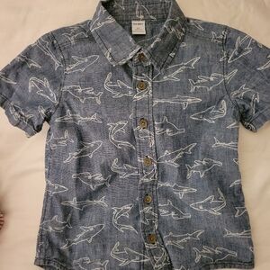 Old Navy Blue and White Button Down Shirt with Shark Design